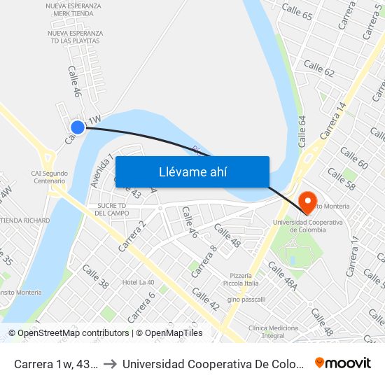 Carrera 1w, 4362 to Universidad Cooperativa De Colombia map