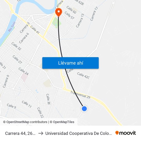 Carrera 44, 26a-2 to Universidad Cooperativa De Colombia map