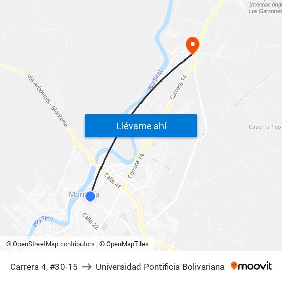 Carrera 4, #30-15 to Universidad Pontificia Bolivariana map