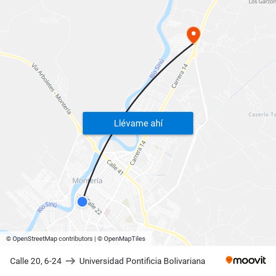 Calle 20, 6-24 to Universidad Pontificia Bolivariana map