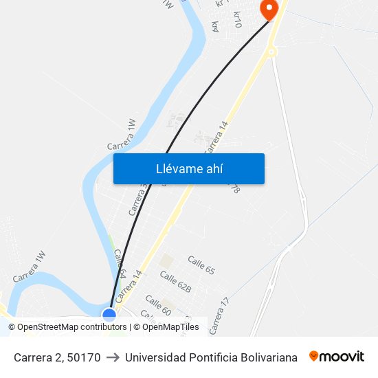 Carrera 2, 50170 to Universidad Pontificia Bolivariana map