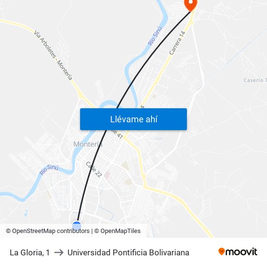 La Gloria, 1 to Universidad Pontificia Bolivariana map