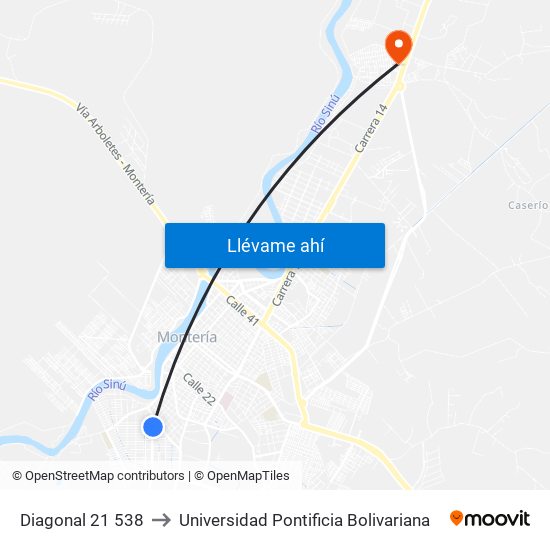 Diagonal 21 538 to Universidad Pontificia Bolivariana map