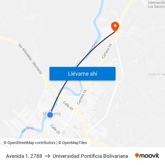 Avenida 1, 2788 to Universidad Pontificia Bolivariana map