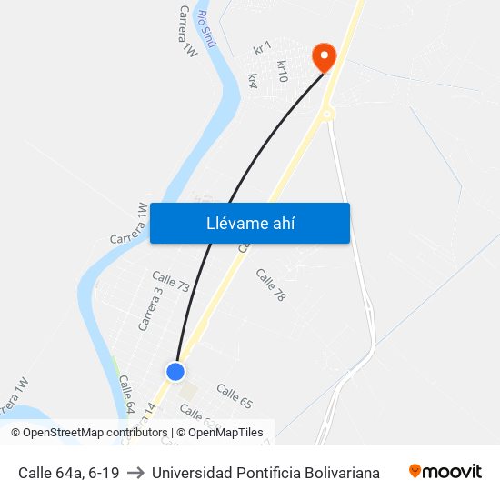 Calle 64a, 6-19 to Universidad Pontificia Bolivariana map