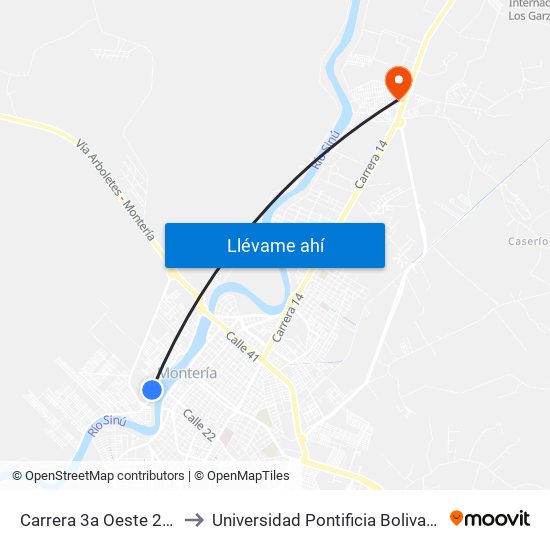 Carrera 3a Oeste 2222 to Universidad Pontificia Bolivariana map