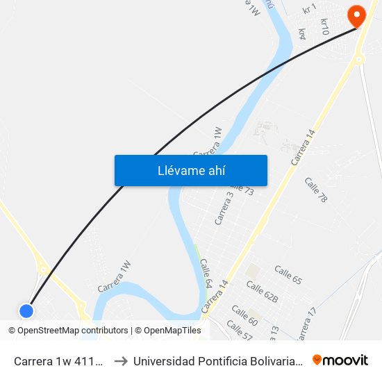 Carrera 1w 41127 to Universidad Pontificia Bolivariana map