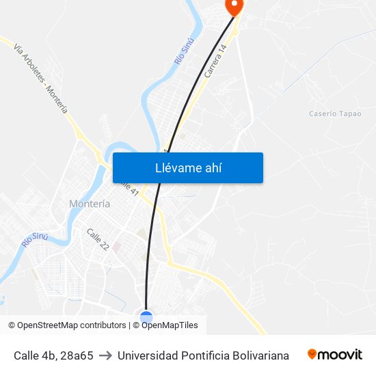 Calle 4b, 28a65 to Universidad Pontificia Bolivariana map