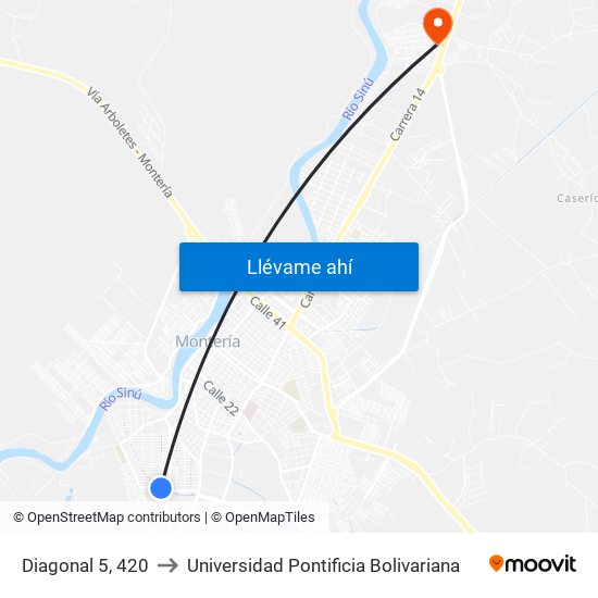 Diagonal 5, 420 to Universidad Pontificia Bolivariana map