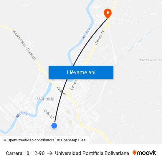 Carrera 18, 12-90 to Universidad Pontificia Bolivariana map