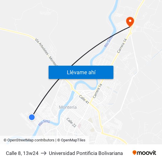 Calle 8, 13w24 to Universidad Pontificia Bolivariana map