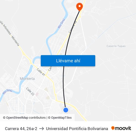 Carrera 44, 26a-2 to Universidad Pontificia Bolivariana map