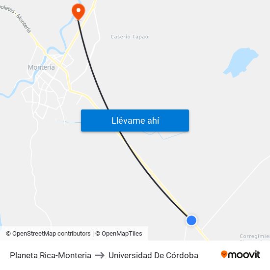 Planeta Rica-Monteria to Universidad De Córdoba map