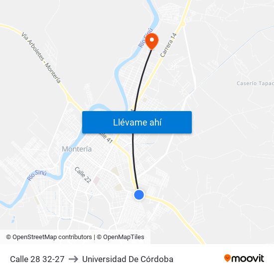 Calle 28 32-27 to Universidad De Córdoba map