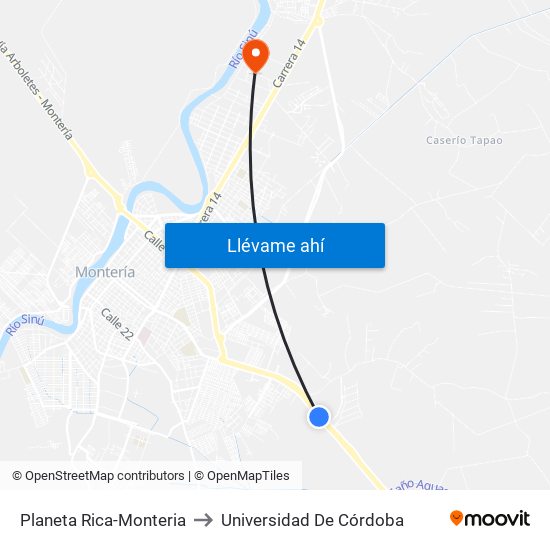 Planeta Rica-Monteria to Universidad De Córdoba map