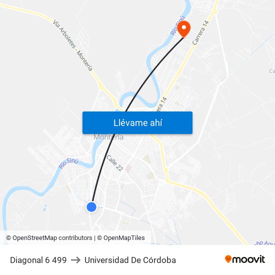Diagonal 6 499 to Universidad De Córdoba map