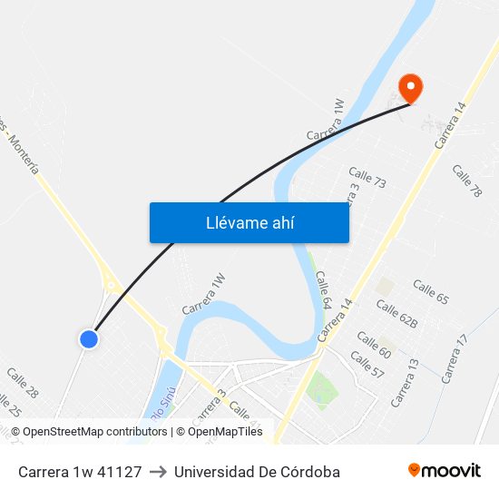 Carrera 1w 41127 to Universidad De Córdoba map