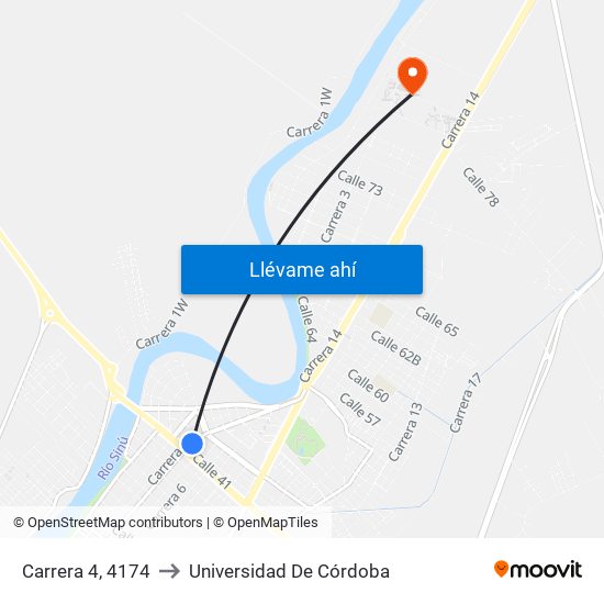Carrera 4, 4174 to Universidad De Córdoba map