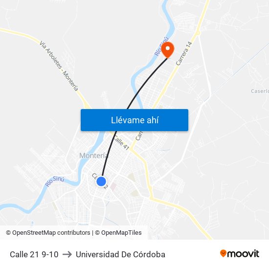 Calle 21 9-10 to Universidad De Córdoba map