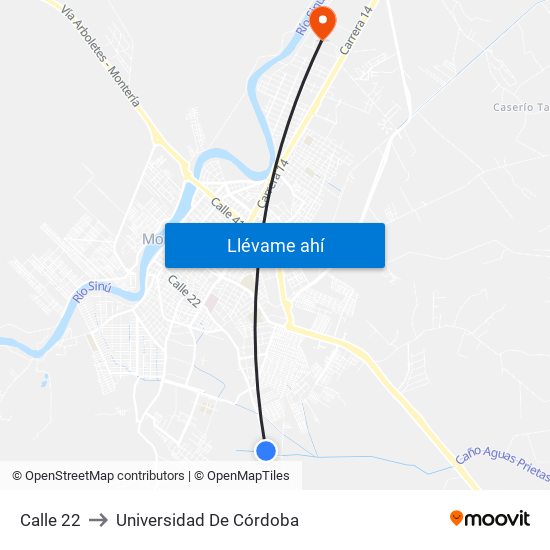 Calle 22 to Universidad De Córdoba map