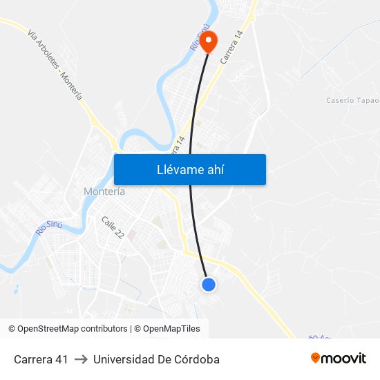 Carrera 41 to Universidad De Córdoba map