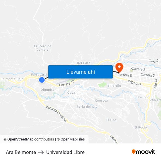 Ara Belmonte to Universidad Libre map