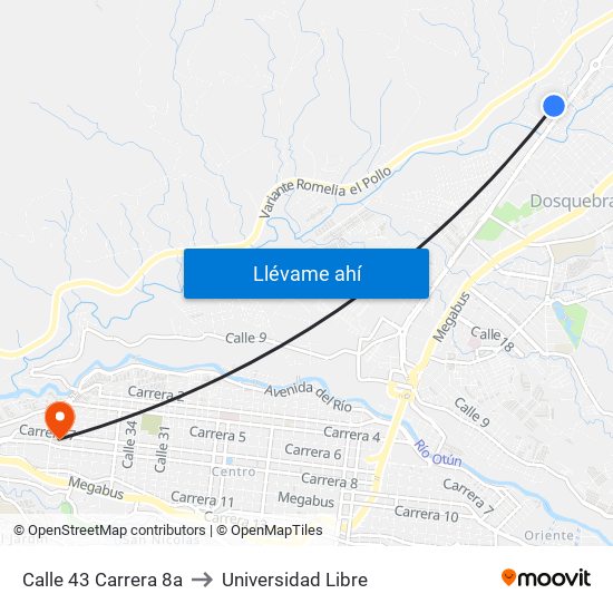 Calle 43 Carrera 8a to Universidad Libre map