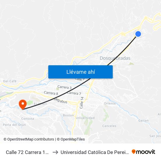 Calle 72 Carrera 16c to Universidad Católica De Pereira map