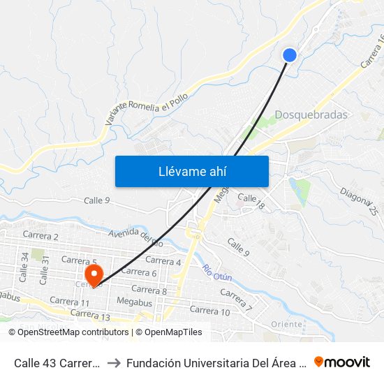 Calle 43 Carrera 8a to Fundación Universitaria Del Área Andina map