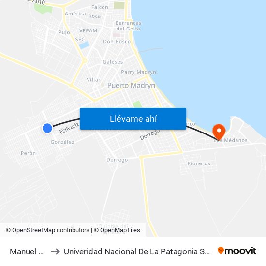 Manuel García 705 to Univeridad Nacional De La Patagonia San Juan Bosco - Sede Puerto Madryn map