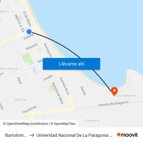 Bartolomé Mitre, 610 to Univeridad Nacional De La Patagonia San Juan Bosco - Sede Puerto Madryn map