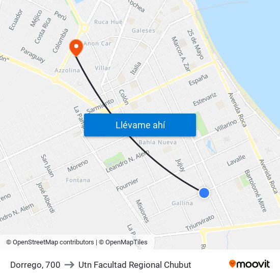 Dorrego, 700 to Utn Facultad Regional Chubut map