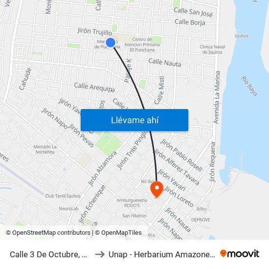 Calle 3 De Octubre, 105 to Unap - Herbarium Amazonense map