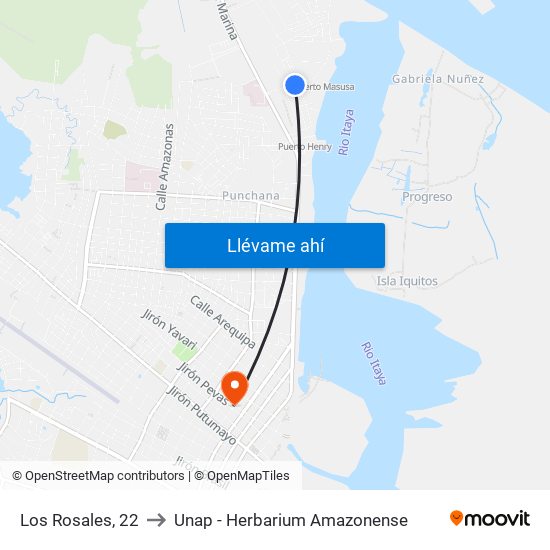 Los Rosales, 22 to Unap - Herbarium Amazonense map