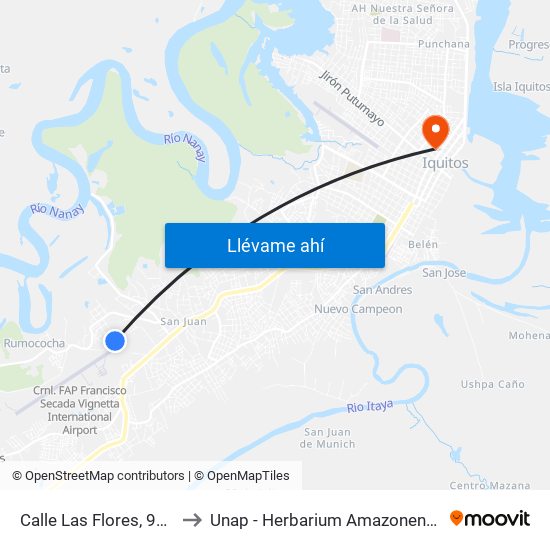 Calle Las Flores, 950 to Unap - Herbarium Amazonense map