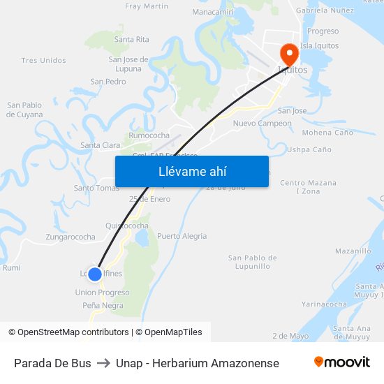 Parada De Bus to Unap - Herbarium Amazonense map