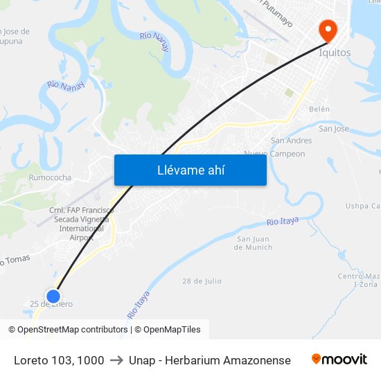 Loreto 103, 1000 to Unap - Herbarium Amazonense map