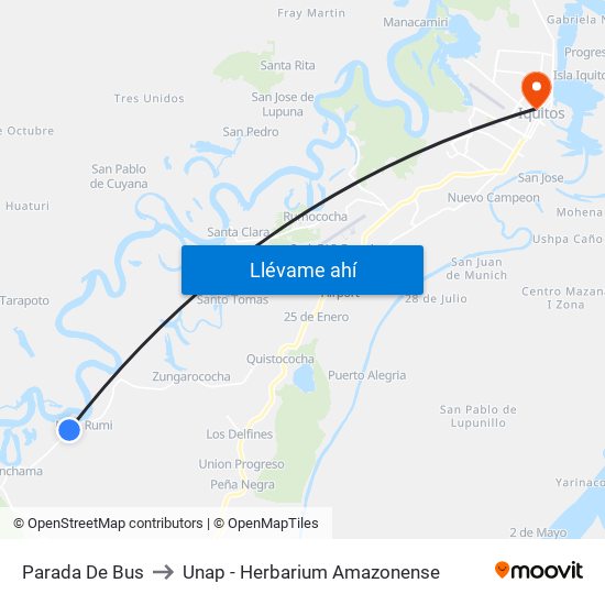 Parada De Bus to Unap - Herbarium Amazonense map