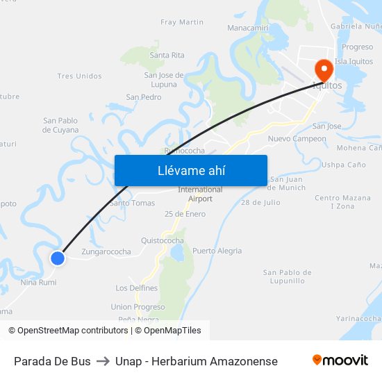 Parada De Bus to Unap - Herbarium Amazonense map