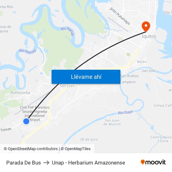 Parada De Bus to Unap - Herbarium Amazonense map