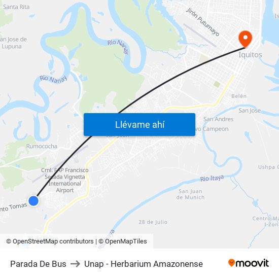 Parada De Bus to Unap - Herbarium Amazonense map