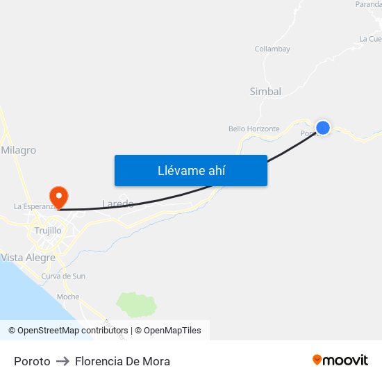 Poroto to Florencia De Mora map