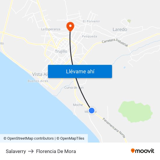 Salaverry to Florencia De Mora map