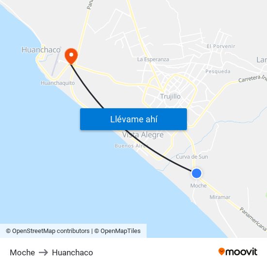 Moche to Huanchaco map
