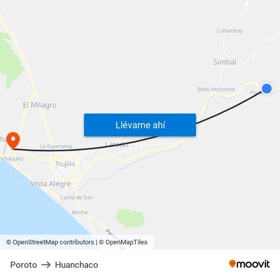 Poroto to Huanchaco map