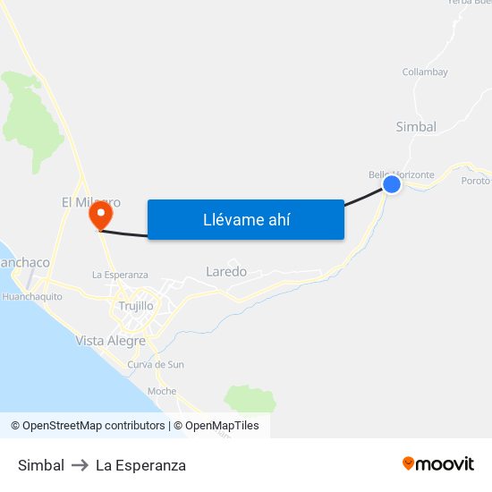 Simbal to La Esperanza map