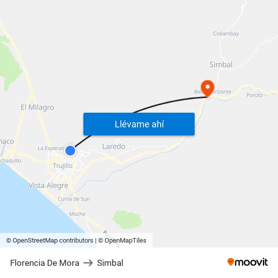 Florencia De Mora to Simbal map