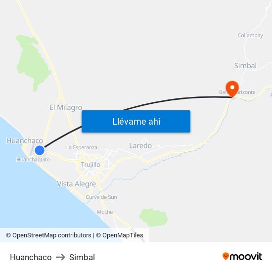 Huanchaco to Simbal map