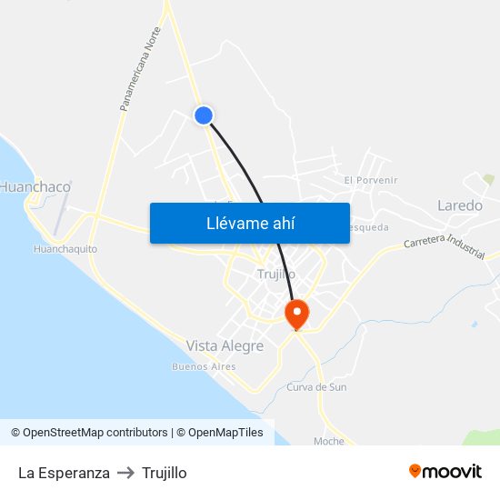 La Esperanza to Trujillo map