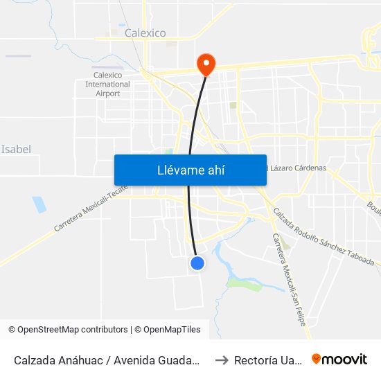 Calzada Anáhuac / Avenida Guadamur to Rectoría Uabc map